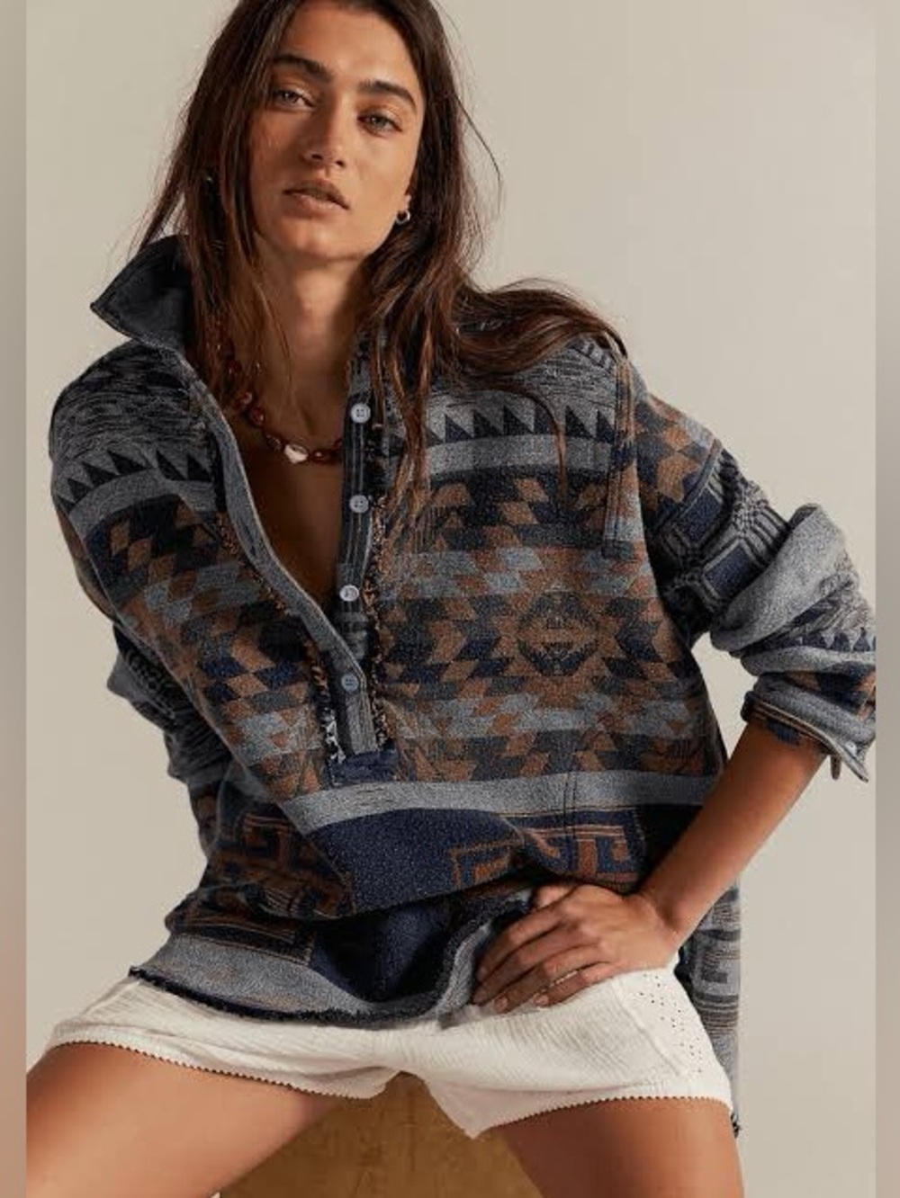 We The Free Women XS Boho Arizona Sky Oversized Collar Western Popover Pockets